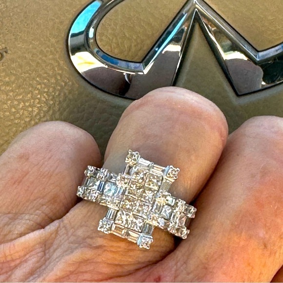 VINTAGE 18K WHITE GOLD 3 CT NATURAL DIAMOND RING! - Picture 10 of 13